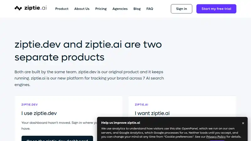 The ZipTie website